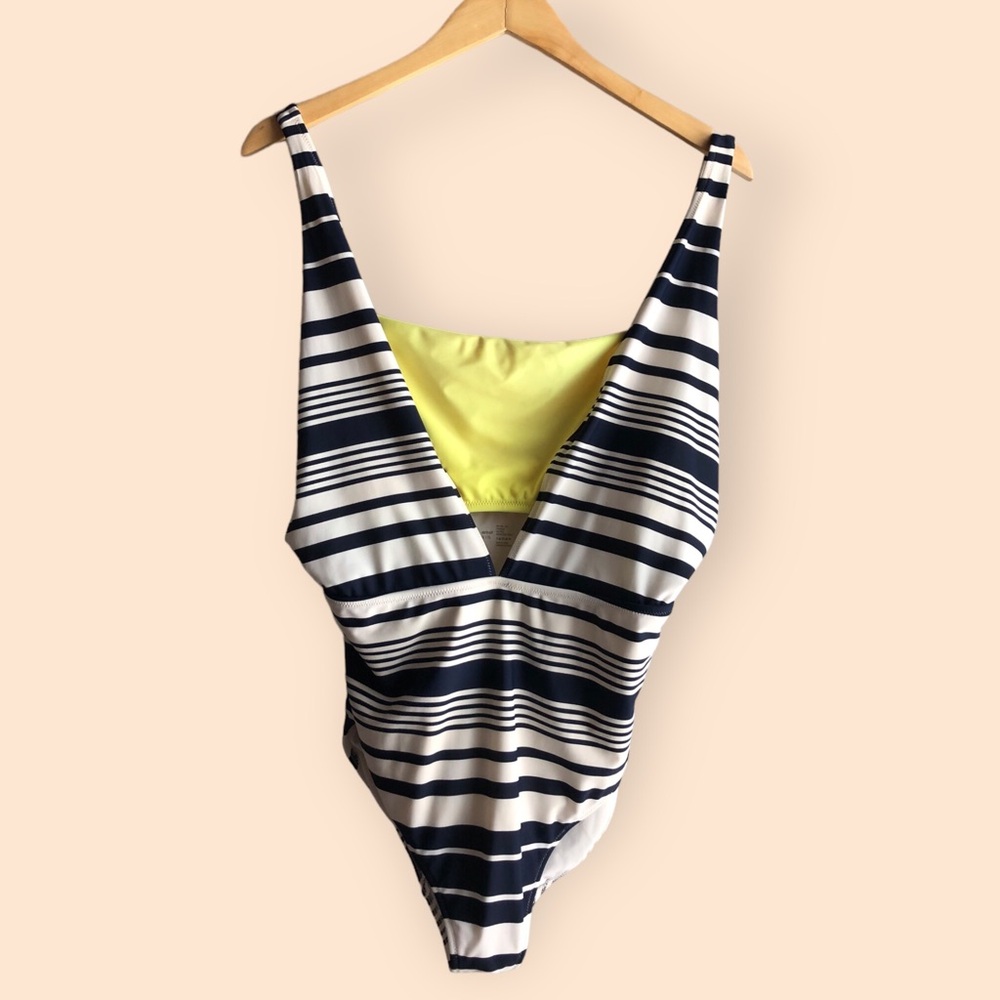Aerie Layered One Piece Swimsuit Bandeau Top Colorful Navy Yellow Women’s XL